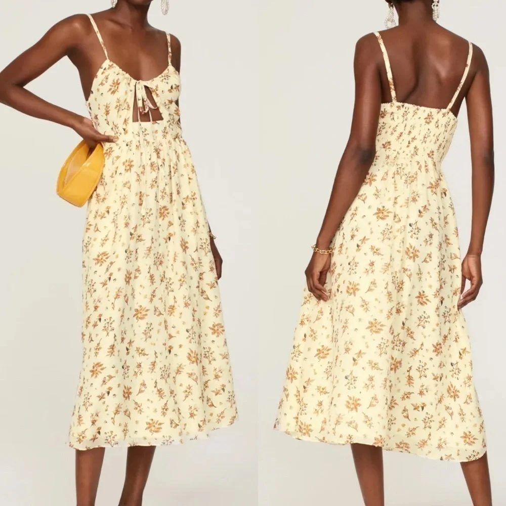 NWOT Madewell Soren sol silk floral Cutout midi summer Dress sz 2